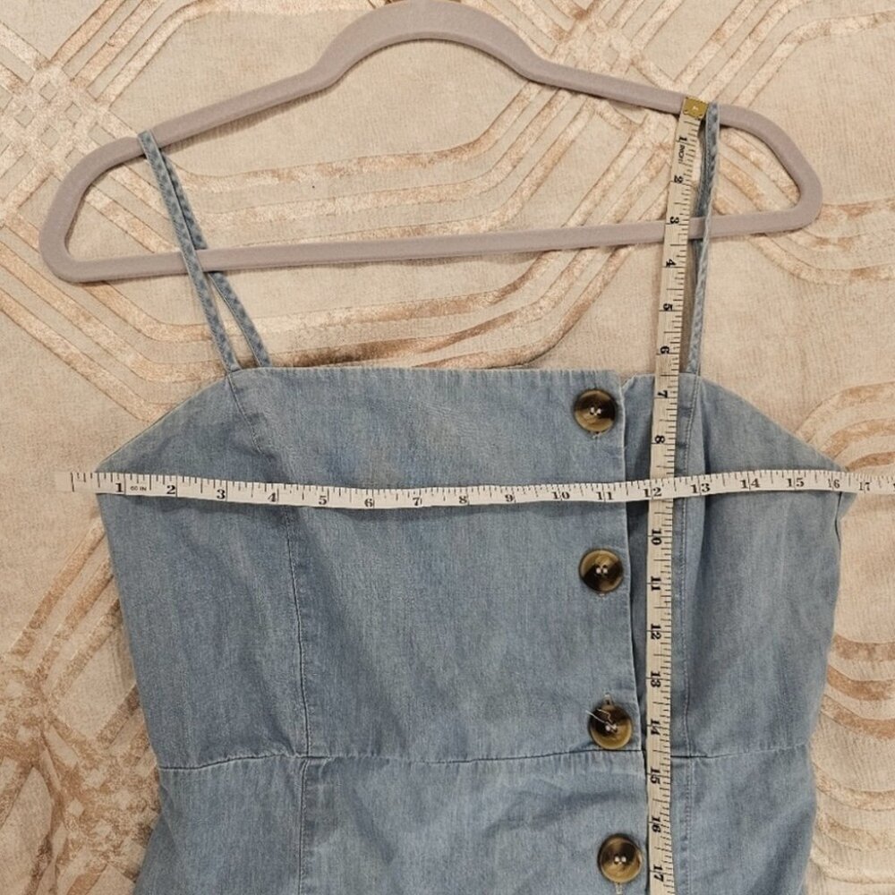 SOLD NWOT Topshop Asymmetric Button Denim Look Mini Dress 8P Blue - Picture 7 of 11